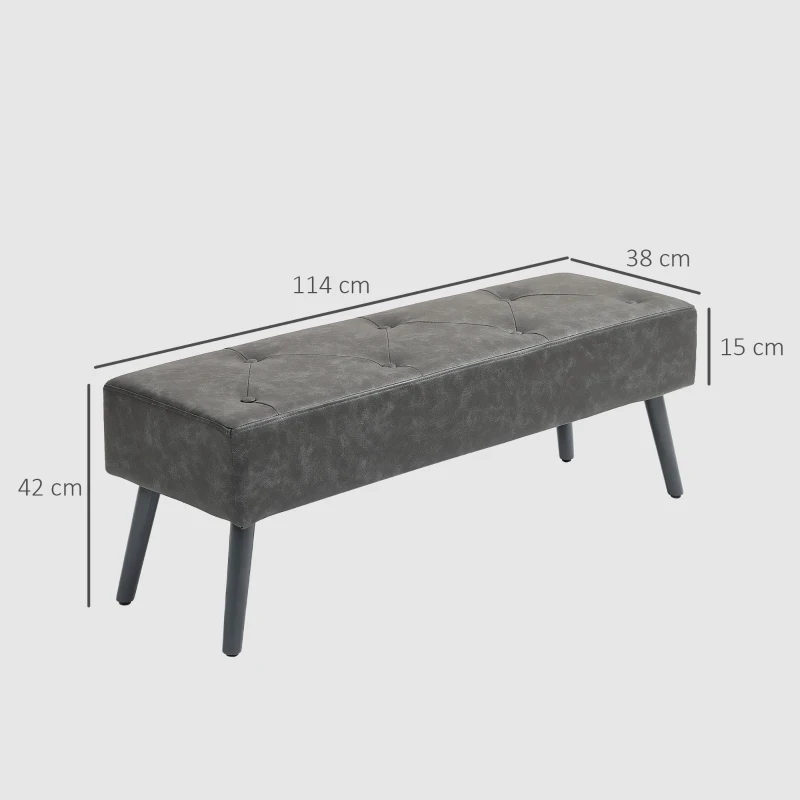 HOMCOM Banco de Pie de Cama Banqueta de dormitorio con Patas de Madera y Asiento Acolchado 114x38x42 cm Gris