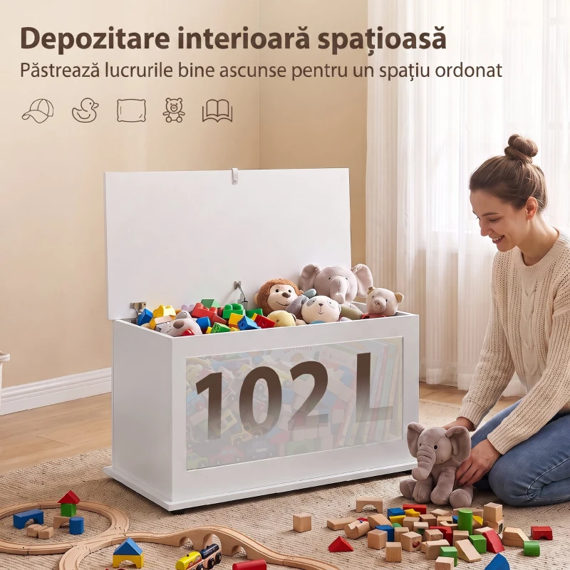 HOMCOM Ladă de Depozitare, Bancă pentru Pantofi cu Capac de Siguranță, pentru Capătul Patului, Alb
