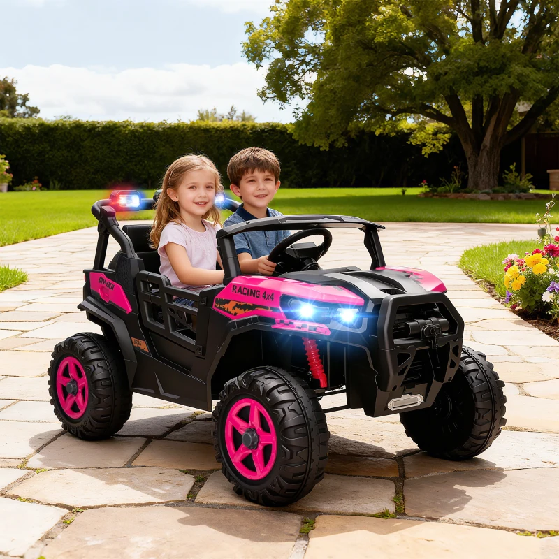 AIYAPLAY 24V Electric Ride on Car, 2-Seater Electric Car for Kids with Remote, Bluetooth, Soft Start, Suspension Spring, Pink