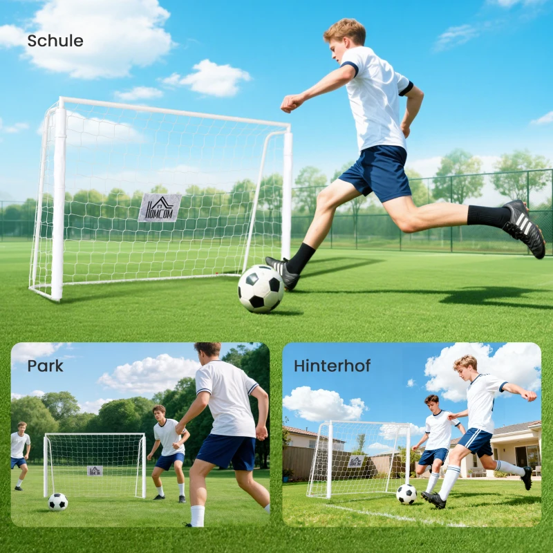 HOMCOM Fußballtor Kinder, Zielmarkierung, Stoßdämpfende Hülsen, Garten, 186x123cm, Weiß