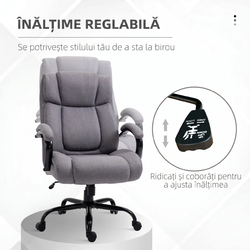Vinsetto Scaun de Birou Ergonomic din Material Tip In, 220 kg, Rotativ, Reglabil pe Înălțime, Gri Deschis