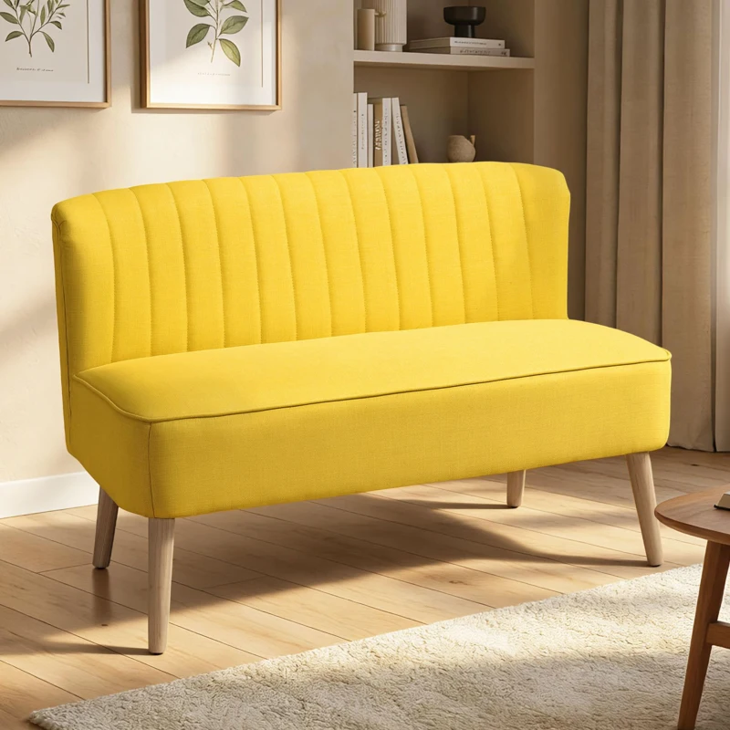 HOMCOM 2-Sitzer Sofa, weiche Polsterung, pflegeleichter Bezug, bis 220 kg, 117 x 56,5 x 77 cm, Gelb