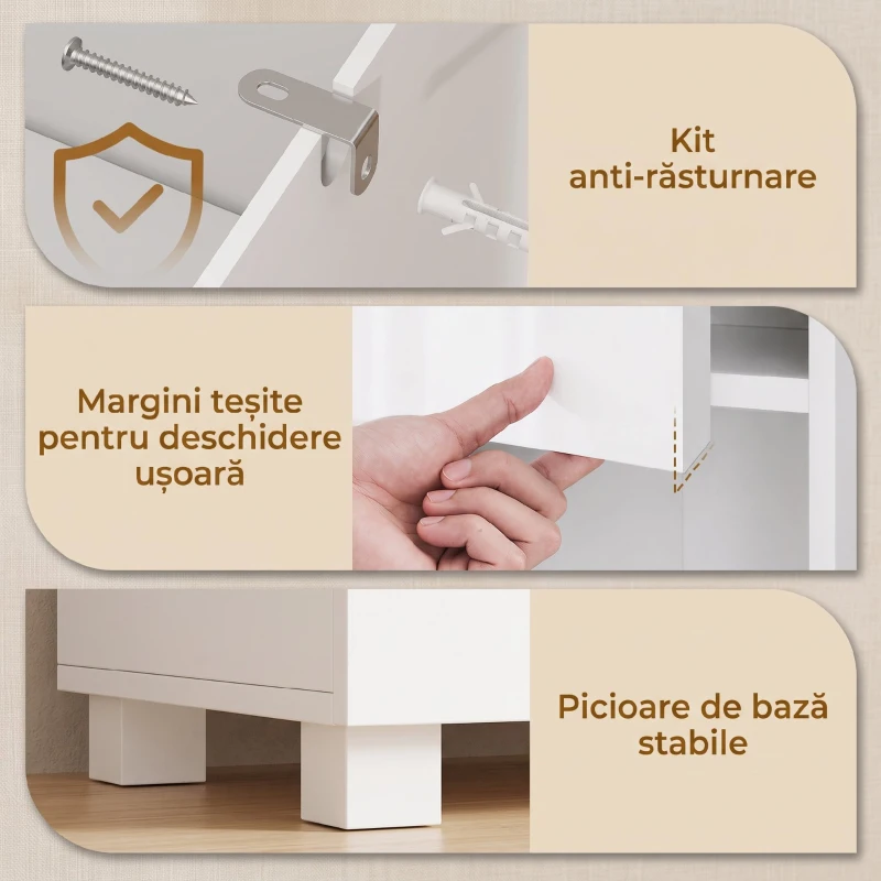 HOMCOM Dulap Baie Înalt, Economisire Spațiu, cu Sertar, Alb Lucios