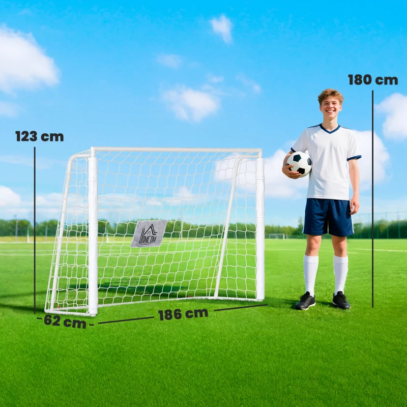 HOMCOM Fußballtor Kinder, Zielmarkierung, Stoßdämpfende Hülsen, Garten, 186x123cm, Weiß
