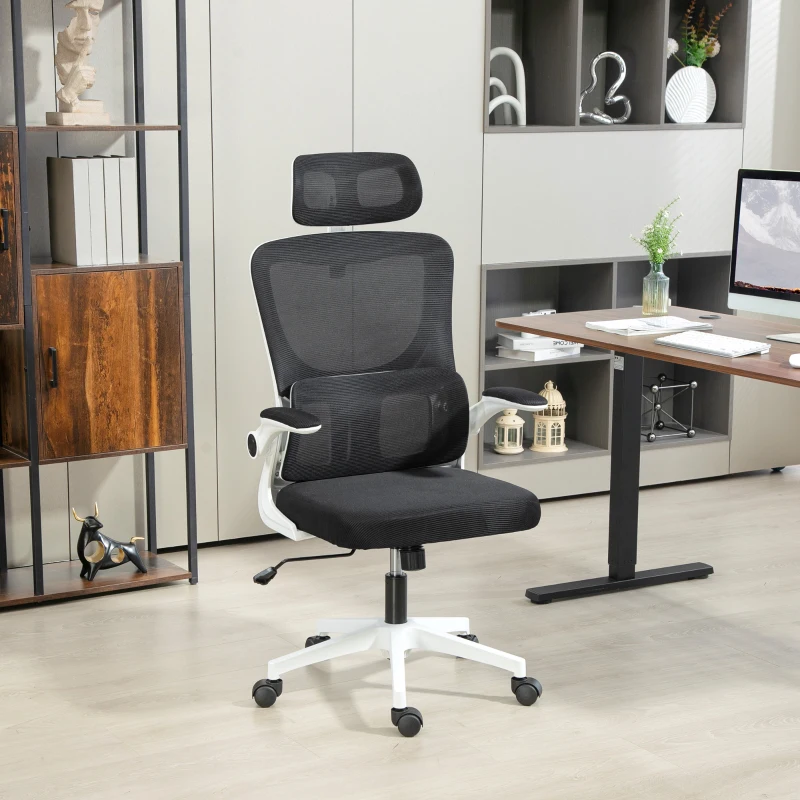 Vinsetto Bürostuhl, höhenverstellbar, verstellbare Kopfstütze, bis 120 kg, 60x59x114-122 cm, Schwarz