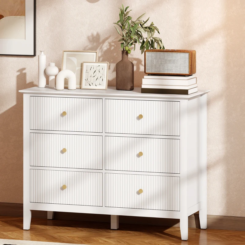 HOMCOM Kommode Sideboard mit 6 Schubladen Moderner Aufbewahrungsschrank für Wohnzimmer Schlafzimmer Flur 100 x 40 x 78 cm Weiß