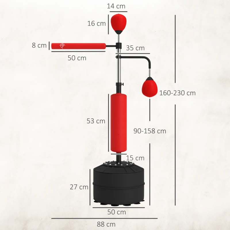 HOMCOM 4-in-1 freistehender Boxsack-Ständer, 160-230 cm höhenverstellbar, Rot