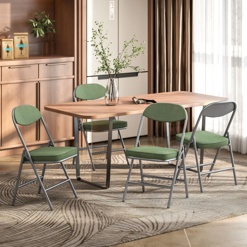 HOMCOM 4er-Set gepolsterte Klappstühle, Faltbare Stühle mit Cordbezug, Rückenlehne, Metallrahmen, Grün