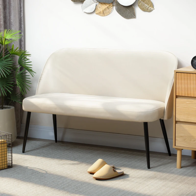 HOMCOM 2-Sitzer-Sofa, moderne Polstercouch mit Metall- und Holzrahmen, samtartiger Stoffbezug, Beige