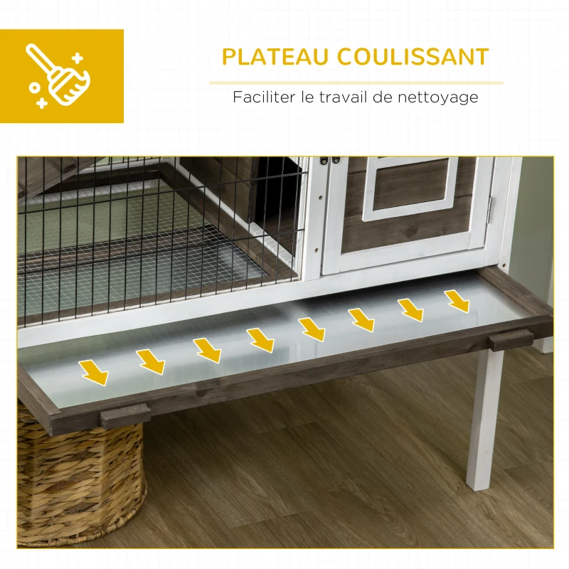 PawHut Clapier à lapins cage lapin intérieur, avec bac amovible, 2 portes verrouillables, échelle, 90 x 53 x 87 cm, café
