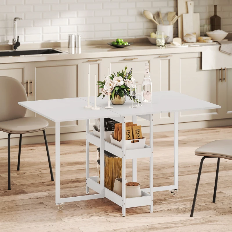 HOMCOM Klappbarer Esstisch im Industriedesign, für bis zu 4 Personen, offene Regale, flexibel, Metall, Spanplatte, Weiß