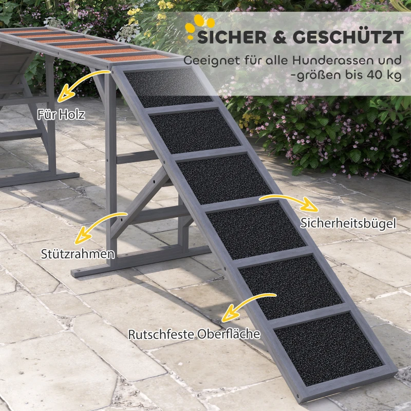 PawHut Hunde Agility Steg mit Sicherheitsstange rutschfester Oberfläche wetterfest Agility-Gerät bis 40 kg 335x55x60 cm Grau