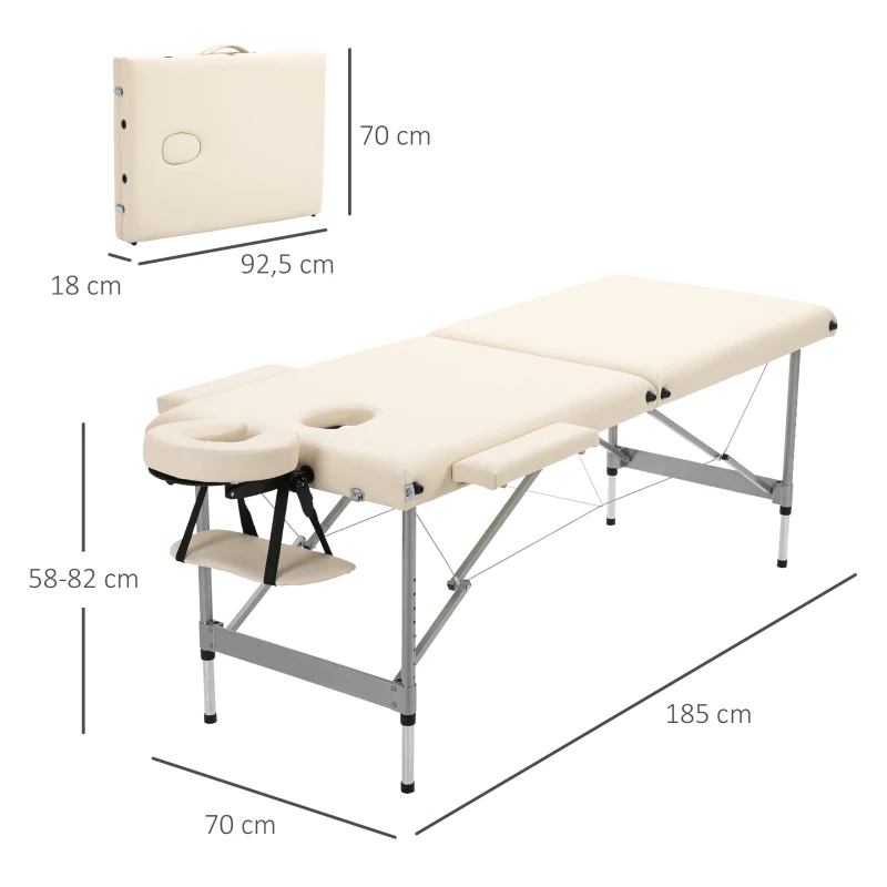 HOMCOM Massageliege klappbar, inkl. Gesichtsöffnung, Armlehnen, Handablagen, Massageliege mobil, 186 cm x 71 cm x 83 cm