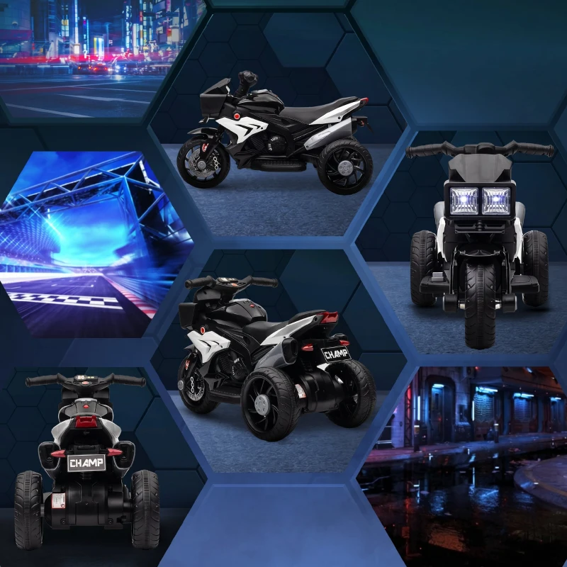 HOMCOM Motocicletă Electrică pentru Copii 3-5 Ani, max. 25 kg, 3 Roți, Lumini și Sunete, Baterie 6V, Negru, 86x42x52 cm