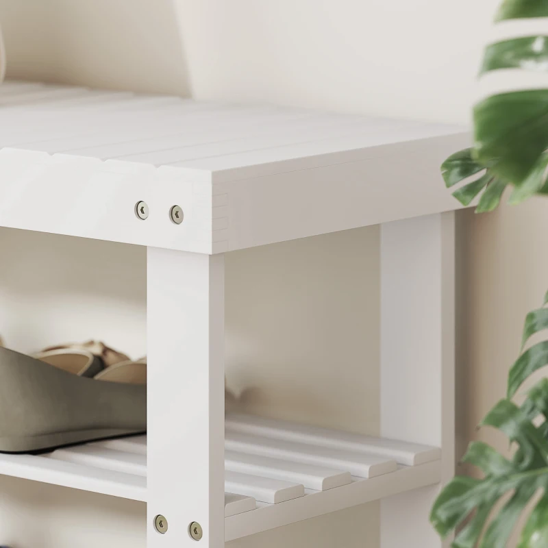 HOMCOM Schuhbank Bambus mit 2 Ablagen, Sitzbank mit Stauraum, für Flur, 70x28x45 cm, Weiß