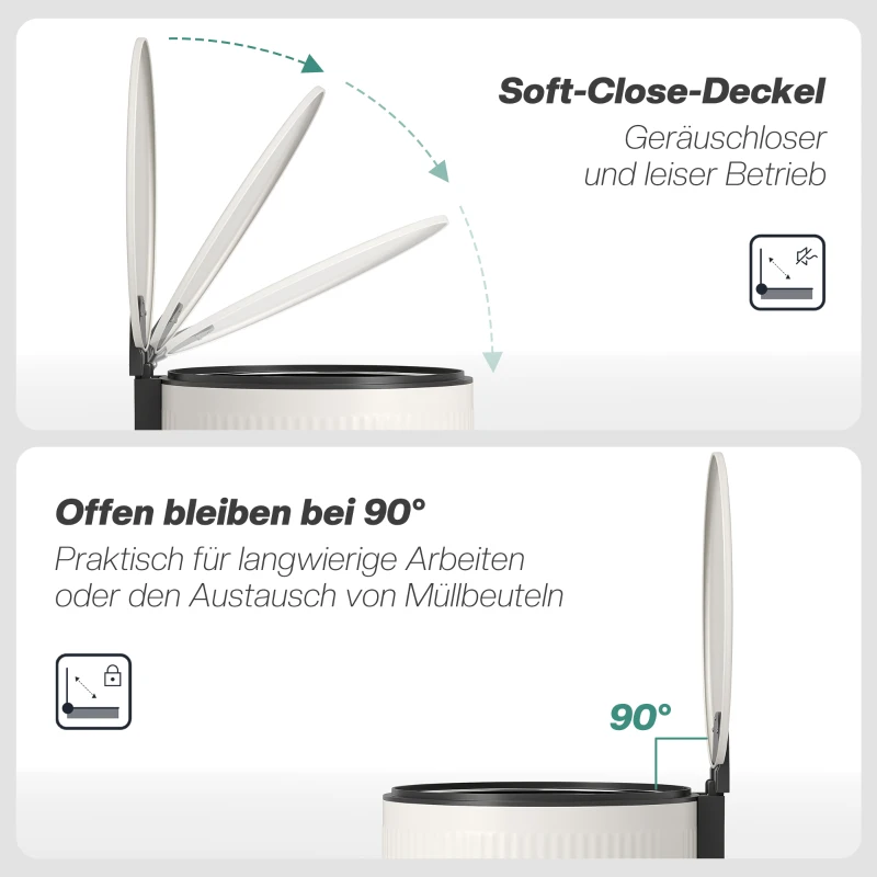 HOMCOM Mülleimer 30 L Treteimer mit Softclose-Deckel und Pedal, Inneneimer Metall, Schwarz, 36 x 30 x 60,5 cm