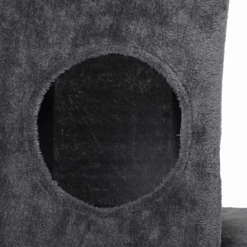 PawHut Arbre à Chat 4 Niveaux 132 cm, Niche, Lit, Plateforme, Poteaux à Griffer en Sisal, Jouets Suspendus, Gris Foncé