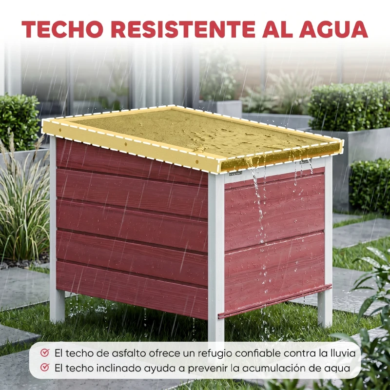 PawHut Conejera de Madera Exterior Jaula Caseta para Roedores Mascotas Pequeñas con Techo Asfáltico Se Puede Abrir y Rampa Antideslizante 42x51x43 cm Rojo
