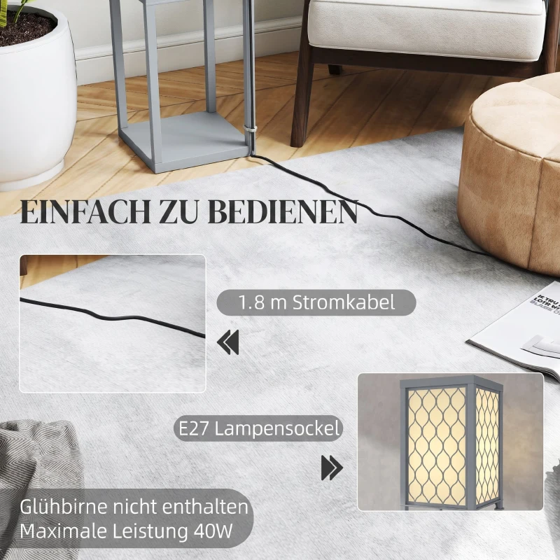 HOMCOM Lampadar Podea 2 în 1, 3 Rafturi, Economisire Spațiu, Soclu E27, 26x26x160 cm, Gri Deschis