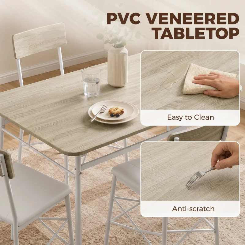HOMCOM Ensemble Table Salle à Manger avec 2 Chaises et Banc, Assises Rembourrées, pour Salon, Petit Espace, Chêne et Blanc