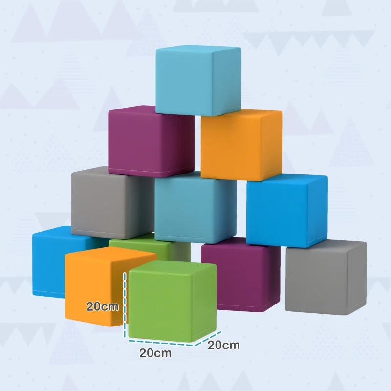 HOMCOM 12 PCs Soft Play Blocks, Soft Foam Toy, Building and Stacking Blocks for Kids, Grey
