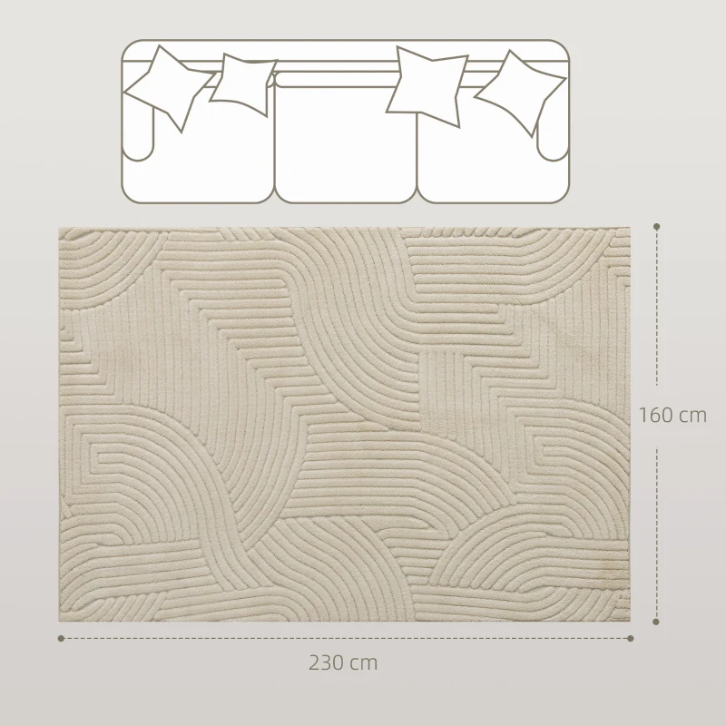HOMCOM Covor Modern Antiderapant din Poliester și Bumbac cu Design Liniar, pentru Living, Dormitor, Crem