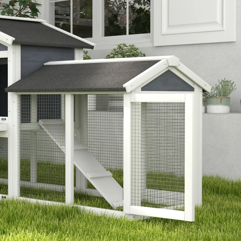 PawHut Kleintierstall mit Freilauf, Tannenholz, 147 x 54 x 84 cm, Grau