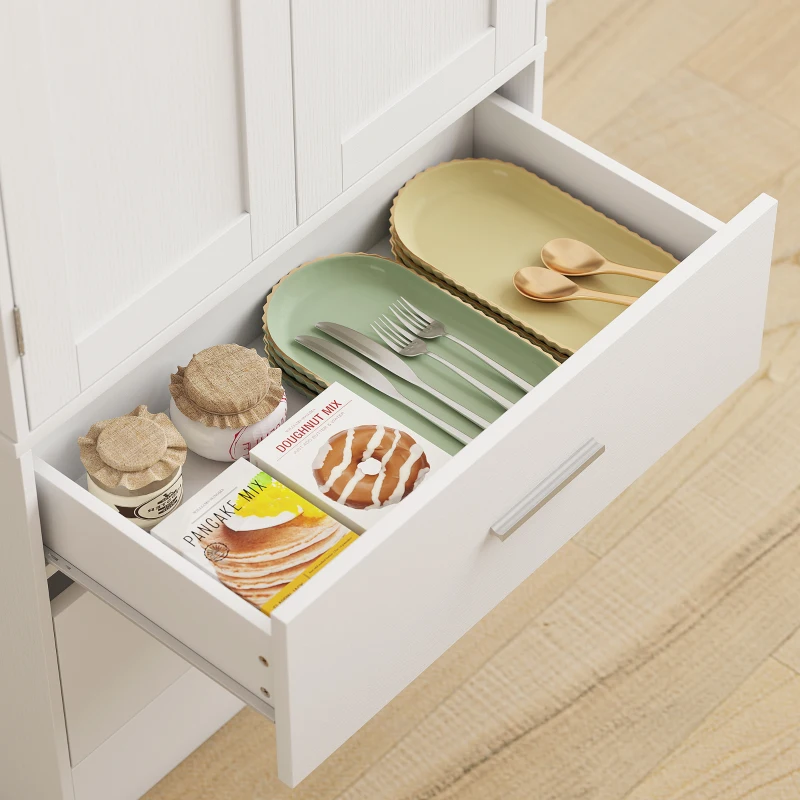 HOMCOM 159 cm Küchenschrank, verstellbare Regale, 2 Schublade, für Küche, Esszimmer, Spanplatte, MDF, Weiß
