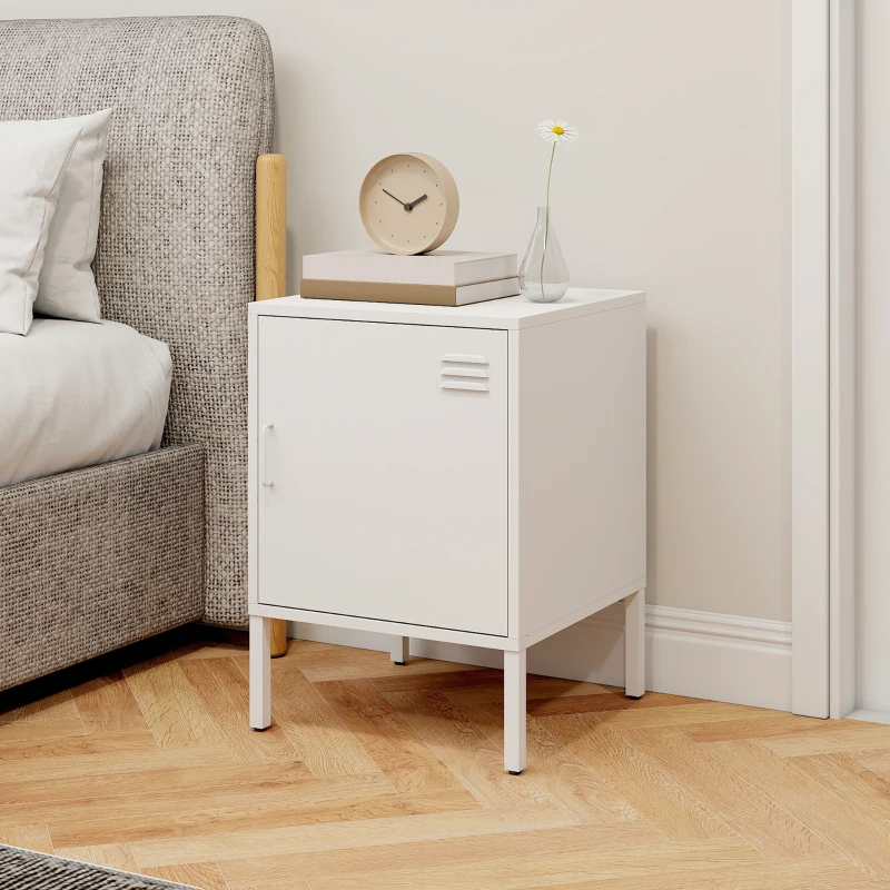 HOMCOM Nachttisch aus Stahl, Beistelltisch für verschiedene Zwecke, verstellbares Regal, für Schlafzimmer, Wohnzimmer, Weiß