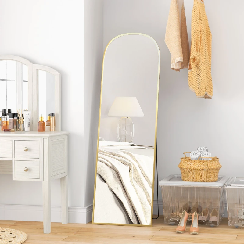 HOMCOM Standspiegel, Ganzkörperspiegel, modernes Design, 50 cm x 1,5 cm x 170 cm, Gold