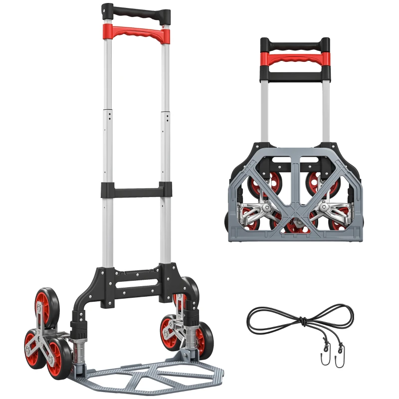 HOMCOM Faltbarer Treppensteiger-Trolley, 6-Rad-System, trägt 70 kg, Aluminium, Rot