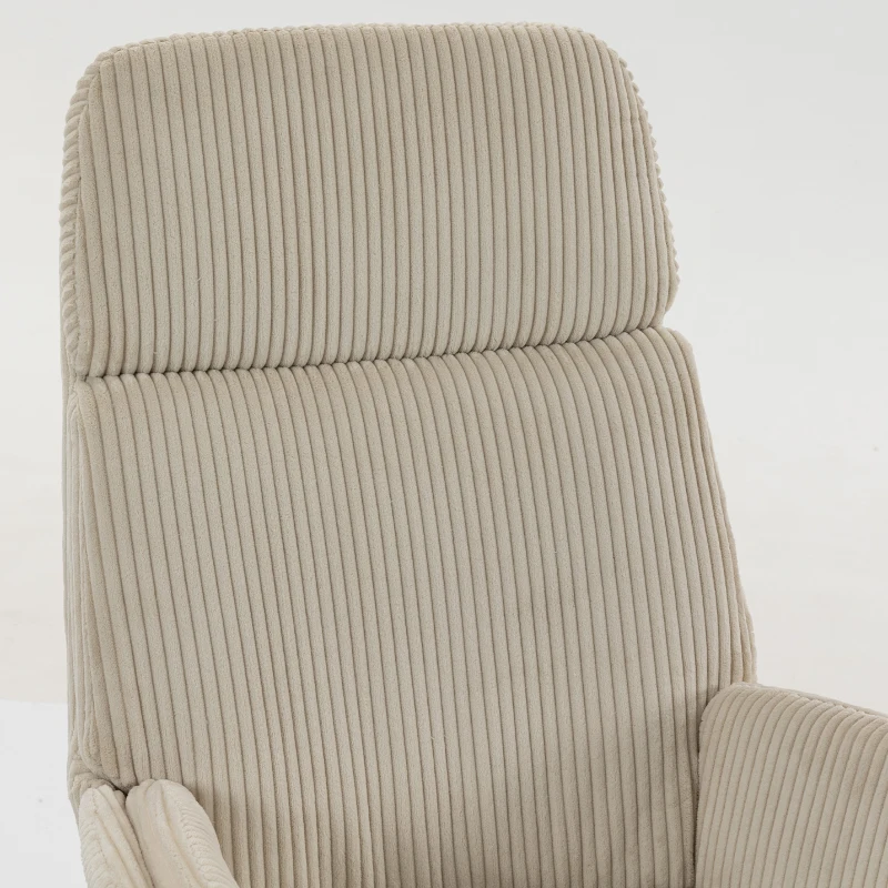 HOMCOM Mecedora en Terciopelo Acanalado con Respaldo Alto Asiento Amplio y Patas en Madera de Caucho Beige