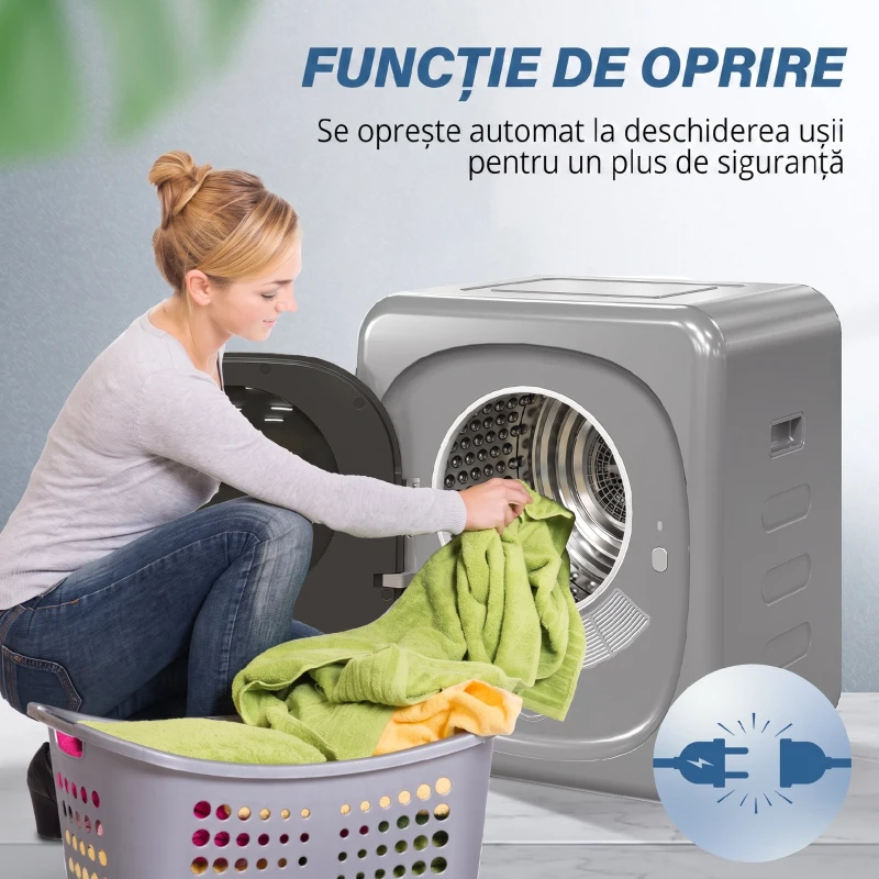 HOMCOM Uscător de Rufe cu Capacitate de 4kg, cu Temporizator, Încărcare Frontală, Argintiu