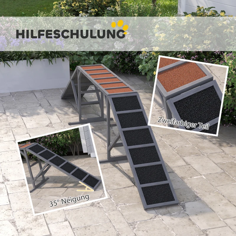 PawHut Hunde Agility Steg mit Sicherheitsstange rutschfester Oberfläche wetterfest Agility-Gerät bis 40 kg 335x55x60 cm Grau