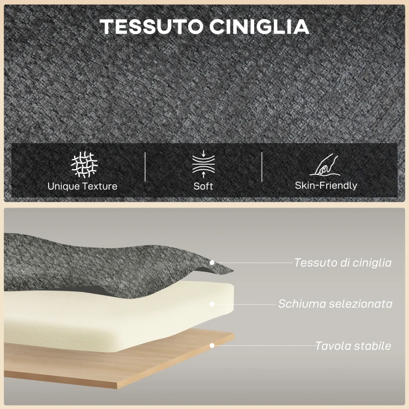 HOMCOM Divano 2 Posti in Ciniglia con Seduta Ampia, Imbottitura Spessa, 2 Cuscini, Gambe in Legno Caucciù, Grigio