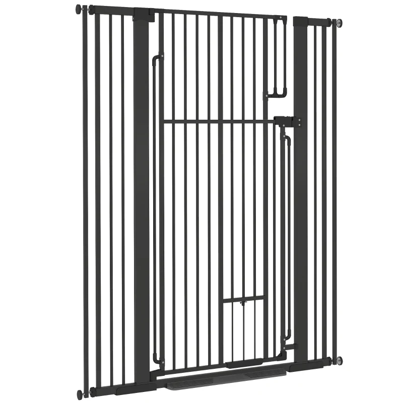 PawHut 135cm Extra Tall Dog Gate with Cat Door, Fits Openings 81-108 cm Pressure Mounted for Doorways, Hallways, No Drilling