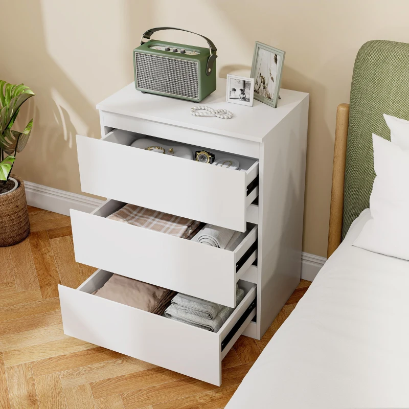 HOMCOM Kommode mit 3 Schubladen, für Wohnzimmer, Schlafzimmer, Flur, Spanplatte, Weiß