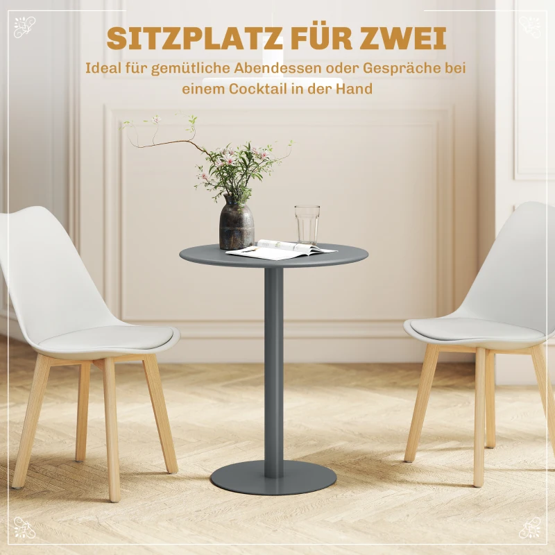 HOMCOM Runder Esstisch für 2 Personen, Stahl, für drinnen und draußen, Grau