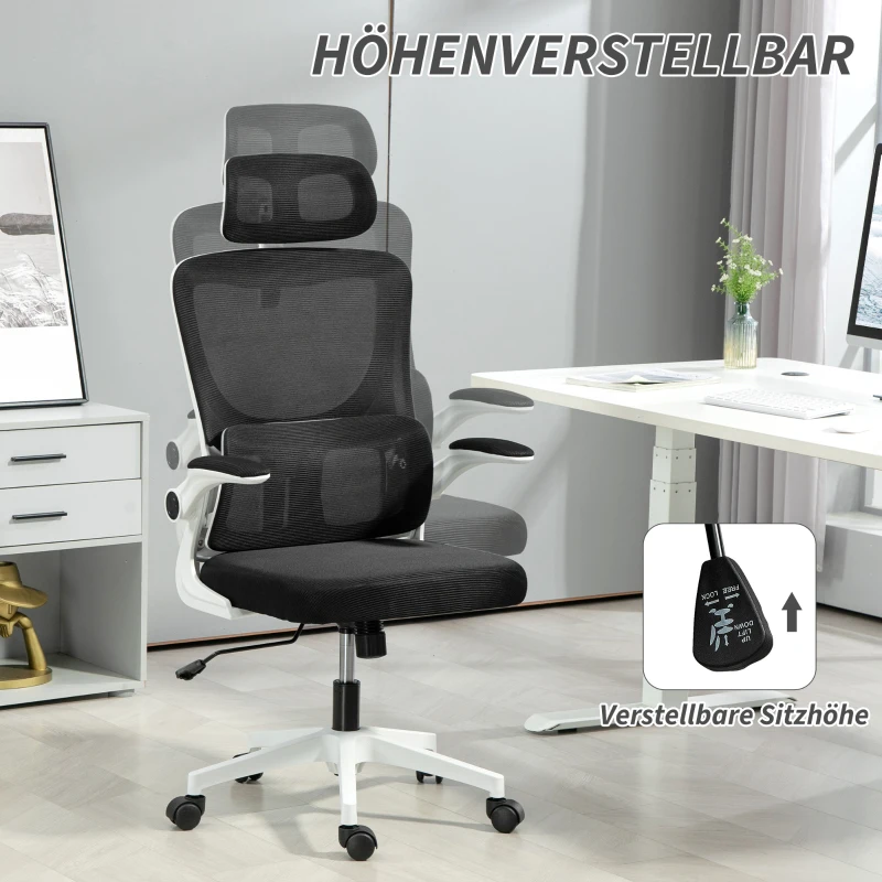 Vinsetto Bürostuhl, höhenverstellbar, verstellbare Kopfstütze, bis 120 kg, 60x59x114-122 cm, Schwarz