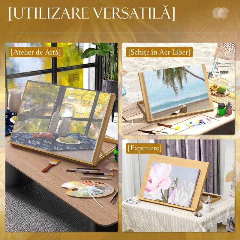 Vinsetto Șevalet de masă A2 din lemn, planșetă reglabilă, suport portabil de birou pentru artiști și creativi