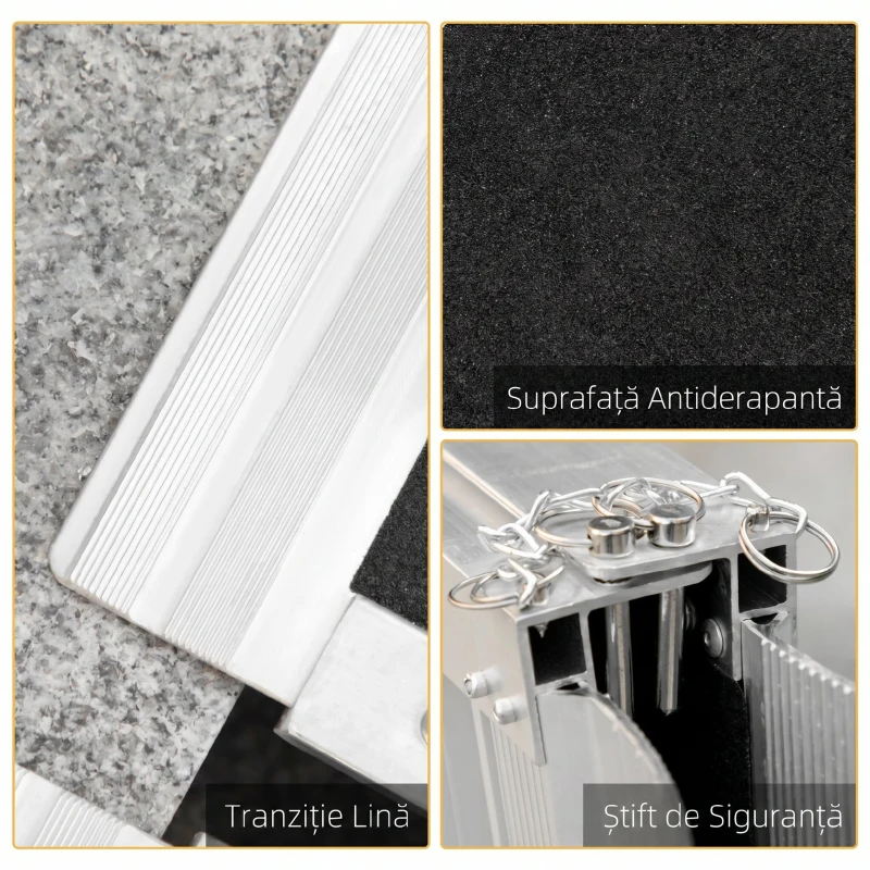 HOMCOM Rampă portabilă pliabilă pentru scaun cu rotile, 91x72 cm, din aluminiu, 270 kg, argintie