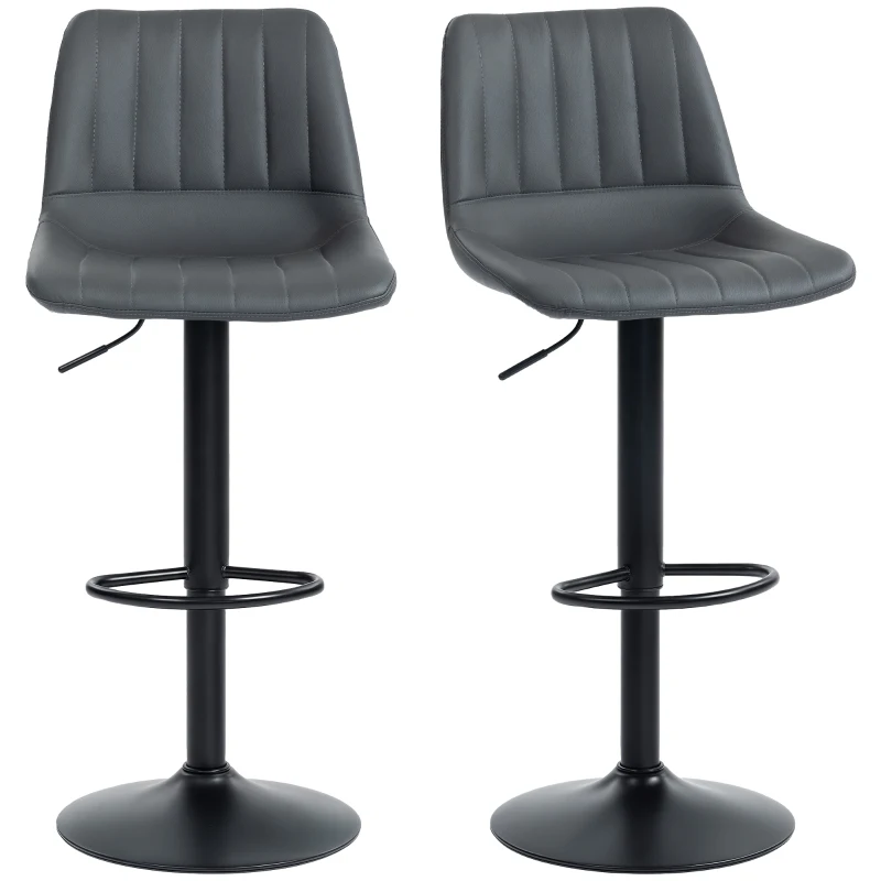 HOMCOM Barhocker 2er-Set im Retrodesign, mit Fußstütze, höhenverstellbar, 43 cm x49,5 cm x 111 cm