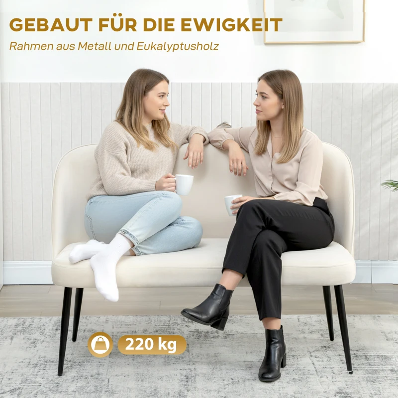 HOMCOM 2-Sitzer-Sofa, moderne Polstercouch mit Metall- und Holzrahmen, samtartiger Stoffbezug, Beige