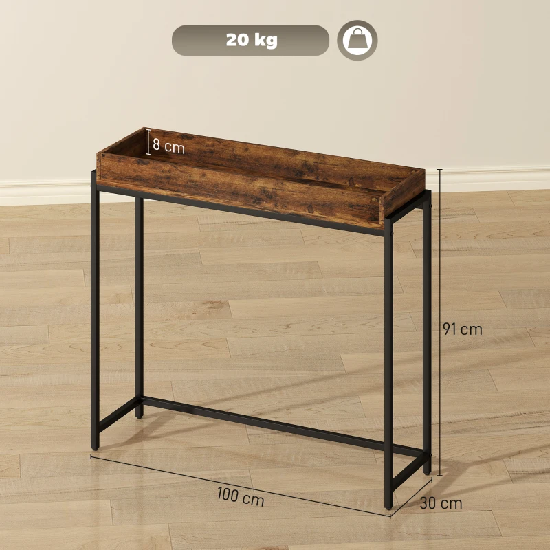 HOMCOM Flurtisch, schmaler Konsolentisch, Metall, Spanplatte, Rustikal-Braun