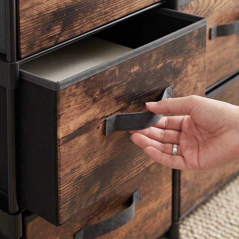 HOMCOM Cajonera 8 Cajones Mueble Metálico para Dormitorio Marrón Rústico