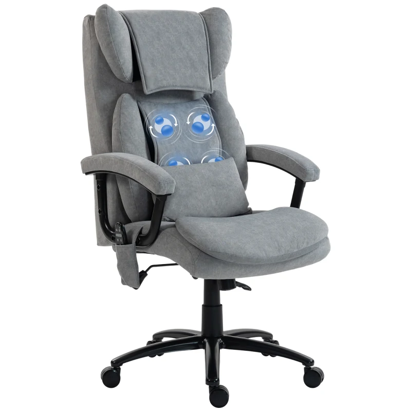 HOMCOM Ergonomischer Massage-Bürostuhl mit 4 Knetpunkten, Chefsessel mit hoher Butterfly-Rückenlehne, breitem Sitz, Grau