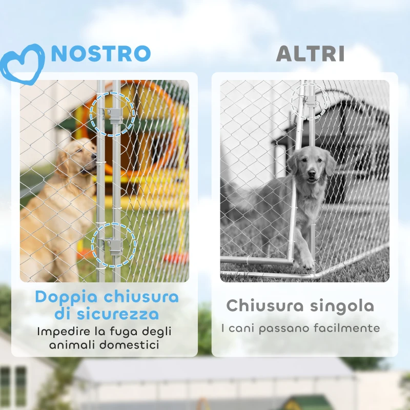 PawHut Recinto per Cani da Esterno con Rete Zincata e Serratura, in Acciaio e Tessuto Oxford, 6x2.3x2 m, Argento