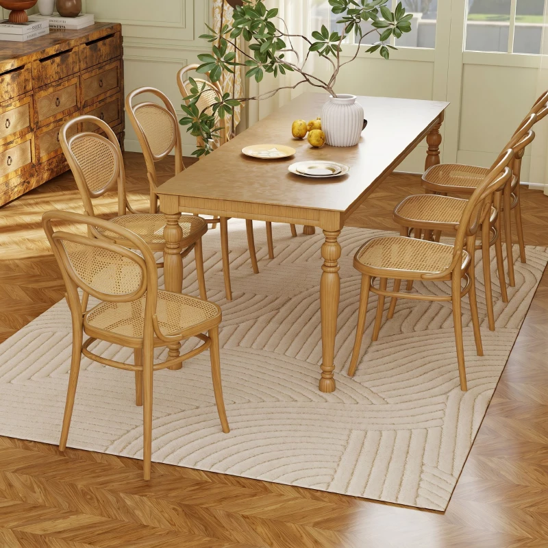 HOMCOM Covor Modern Antiderapant din Poliester și Bumbac cu Design Liniar, pentru Living, Dormitor, Crem