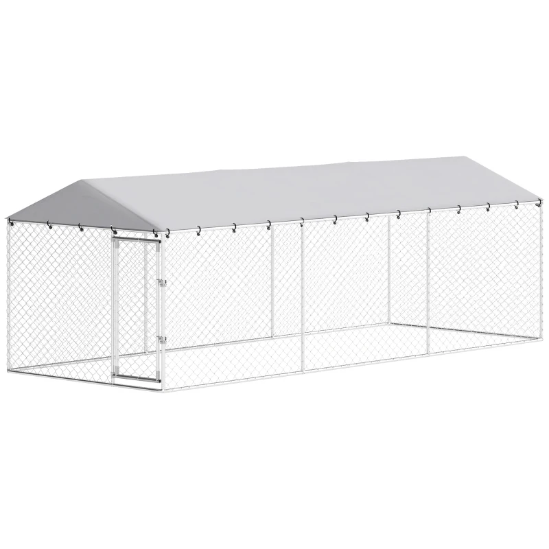 PawHut Recinto per Cani da Esterno con Rete Zincata e Serratura, in Acciaio e Tessuto Oxford, 6x2.3x2 m, Argento