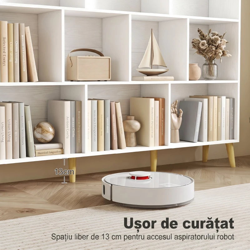 HOMCOM Bibliotecă cu 10 Cuburi, 3 Polițe, Picioare din Lemn Masiv, Alb cu Efect de Lemn, Albă